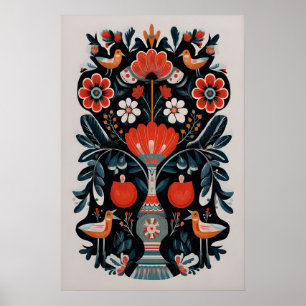 Mexicaanse Levensboom Kunstprint Donker Bloem Boho Poster