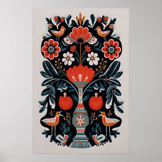 Mexicaanse Levensboom Kunstprint Donker Bloem Boho Poster (Voorkant)