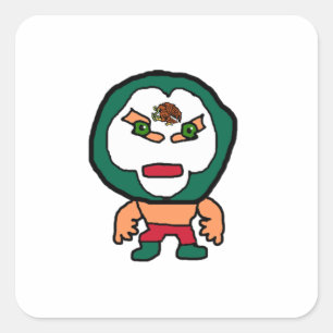 Mexicaanse Lucha Libre Wrestler Handgetrokken Cart Vierkante Sticker