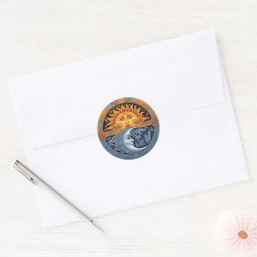 Mexicaanse maan en zon ronde sticker (Envelop)