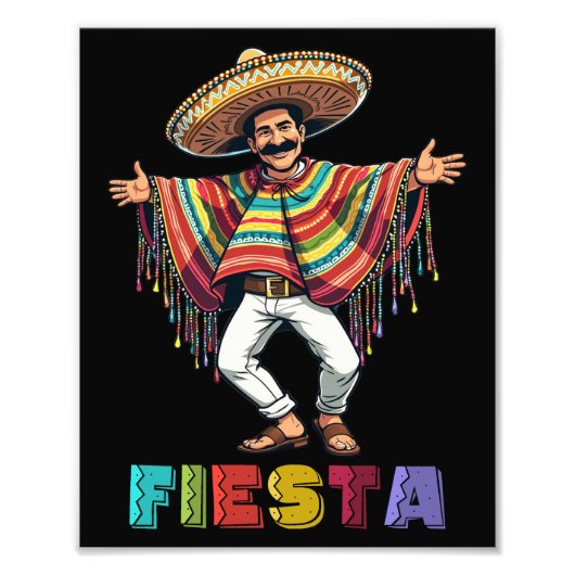 Mexicaanse man in Poncho Dancing Fiesta Cinco de M Foto Afdruk (Voorkant)
