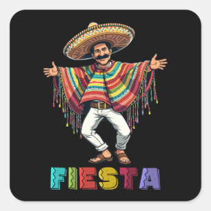 Mexicaanse man in Poncho Dancing Fiesta Cinco de M Vierkante Sticker