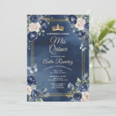 Mexicaanse marine blauw & wit rozen meisje quincea kaart (Staand voorkant)