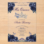 Mexicaanse Marine Blauwe Bloemen Zilveren Kroon Mi Acryl Uitnodigingen (Voorkant)