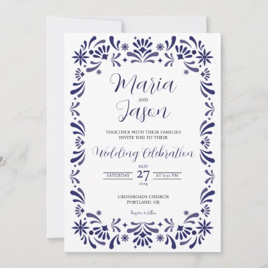 Mexicaanse Marine Blauwe Lavendel Floral Elegant H Kaart (Voorkant)