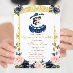 Mexicaanse marine Blue Girl Baptism Christening Kaart