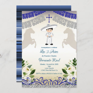 Mexicaanse marine Blue Invitaciones Tres Anos Kaart