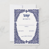 Mexicaanse marine Blue Talavera bruiloft RSVP Kaartje (Voorkant)