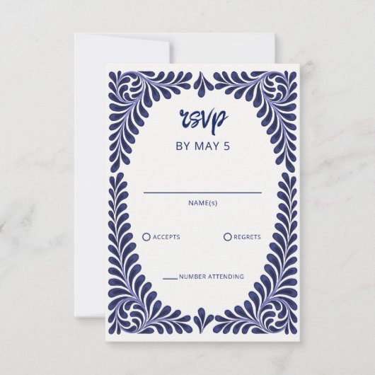 Mexicaanse marine Blue Talavera bruiloft RSVP Kaartje (Voorkant)