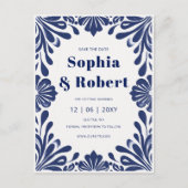 Mexicaanse marine Blue Talavera bruiloft Save the  Aankondigingskaart (Voorkant)