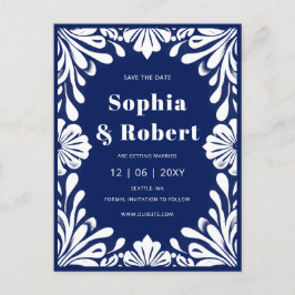 Mexicaanse marine Blue Talavera bruiloft Save the  Aankondigingskaart