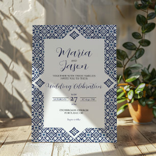 Mexicaanse marine witte Talavera formele elegante Kaart