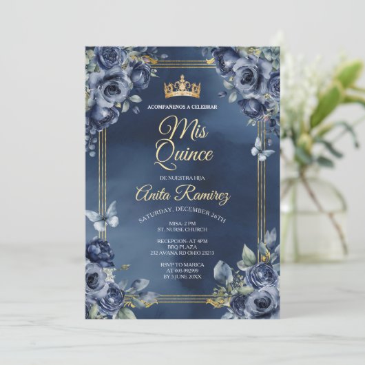 Mexicaanse marineblauwe Rozen 16e verjaardag quinc Kaart (Staand voorkant)