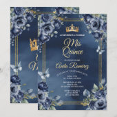 Mexicaanse marineblauwe Rozen 16e verjaardag quinc Kaart (Voorkant / Achterkant)