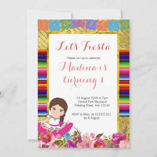 Mexicaanse meisje eerste verjaardag uitnodigingen (Voorkant)