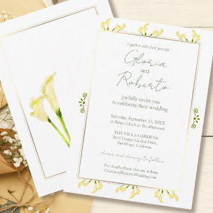 Mexicaanse minimalist Calla Lily & gouden bruiloft Kaart