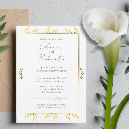 Mexicaanse minimalist Calla Lily & gouden bruiloft Kaart