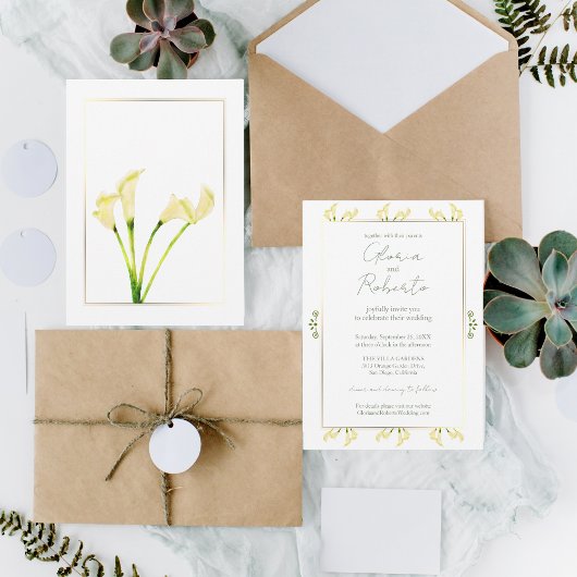 Mexicaanse minimalist Calla Lily & gouden bruiloft Kaart