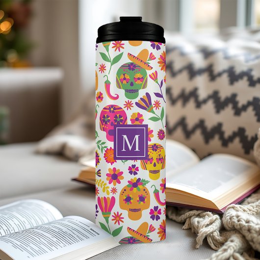 Mexicaanse monogram van de dode suikerschedel thermosbeker