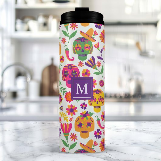 Mexicaanse monogram van de dode suikerschedel thermosbeker