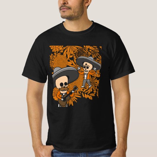 Mexicaanse muzikanten dag dood dia de los muertos t-shirt (Voorkant)