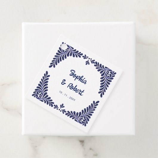 Mexicaanse Navy Blue Talavera Tegels bruiloft Bedankjes Labels (In situ)