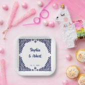 Mexicaanse Navy Blue Talavera Tegels bruiloft Papieren Bordje (Feest)