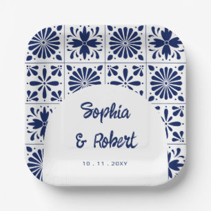 Mexicaanse Navy Blue Talavera Tegels bruiloft Papieren Bordje