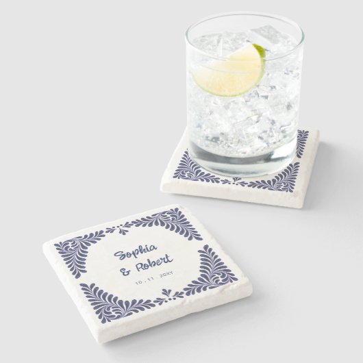 Mexicaanse Navy Blue Talavera Tegels bruiloft Stenen Onderzetter (Zijkant)