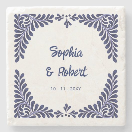 Mexicaanse Navy Blue Talavera Tegels bruiloft Stenen Onderzetter (Voorkant)