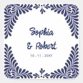 Mexicaanse Navy Blue Talavera Tegels bruiloft Vierkante Sticker