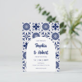 Mexicaanse Navy Blue Talavera-Tegels redden de dat Aankondigingskaart (Staand voorkant)