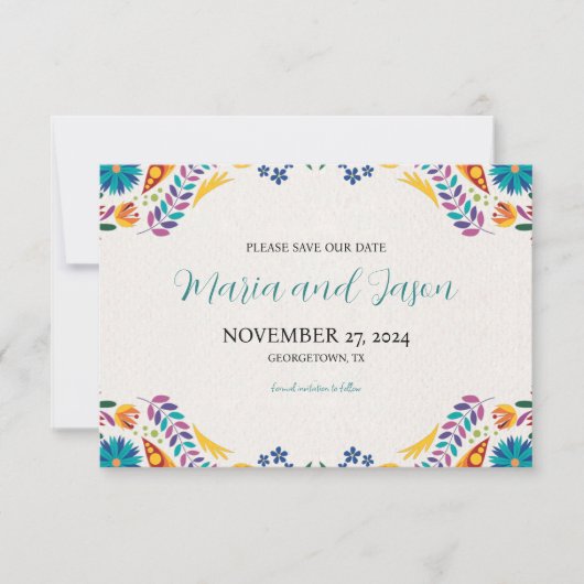 Mexicaanse Nuestra Boda Bloemen Botanische bruilof Save The Date (Voorkant)