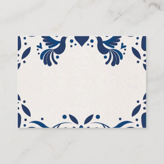 Mexicaanse Otomi Blue Floral Elegant Fiesta Weddin Informatiekaartje (Achterkant)