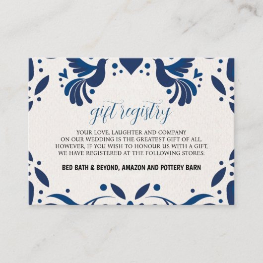 Mexicaanse Otomi Blue Floral Elegant Fiesta Weddin Informatiekaartje (Voorkant)