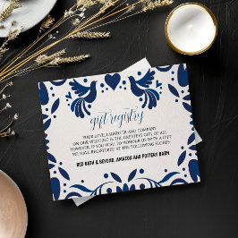 Mexicaanse Otomi Blue Floral Elegant Fiesta Weddin Informatiekaartje