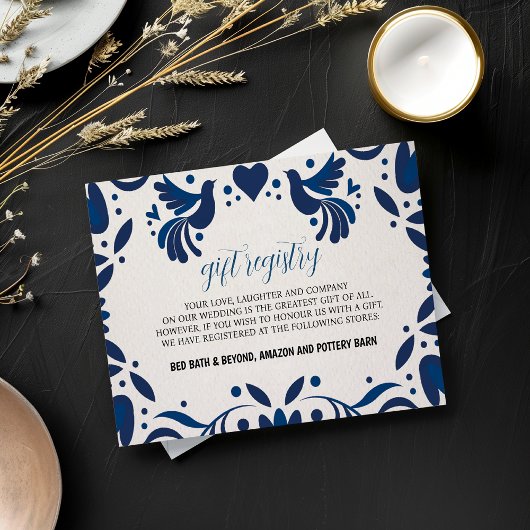 Mexicaanse Otomi Blue Floral Elegant Fiesta Weddin Informatiekaartje