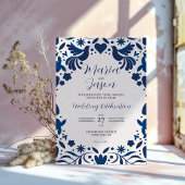 Mexicaanse Otomi Blue Floral Elegant Fiesta Weddin Kaart