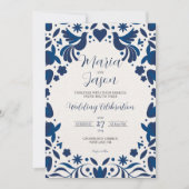 Mexicaanse Otomi Blue Floral Elegant Fiesta Weddin Kaart (Voorkant)