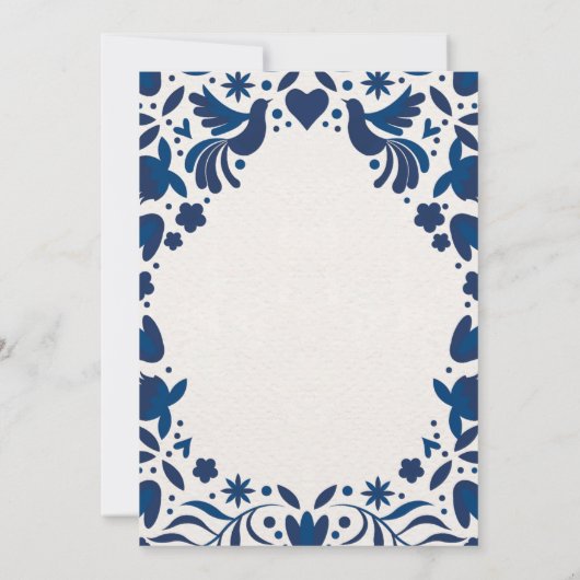 Mexicaanse Otomi Blue Floral Elegant Fiesta Weddin Kaart (Achterkant)