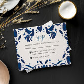 Mexicaanse Otomi Blue Floral Elegant Fiesta Weddin RSVP Kaartje