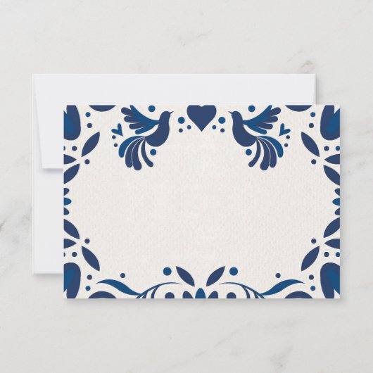Mexicaanse Otomi Blue Floral Elegant Fiesta Weddin RSVP Kaartje (Achterkant)