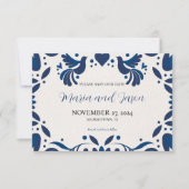 Mexicaanse Otomi Blue Floral Elegant Fiesta Weddin Save The Date (Voorkant)