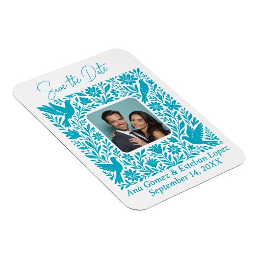 Mexicaanse Otomí Floral Border Bewaar de datum Fot Magneet (Rechterzijde)