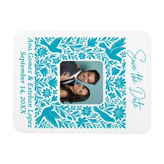 Mexicaanse Otomí Floral Border Bewaar de datum Fot Magneet (Horizontaal)