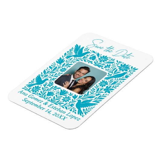 Mexicaanse Otomí Floral Border Bewaar de datum Fot Magneet (Linkerzijde)