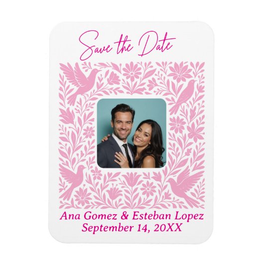 Mexicaanse Otomí Floral Border Bewaar de datum Fot Magneet (Verticaal)