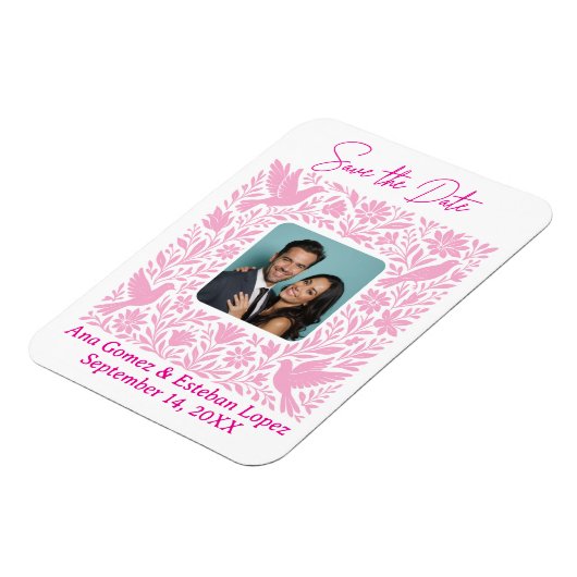 Mexicaanse Otomí Floral Border Bewaar de datum Fot Magneet (Linkerzijde)