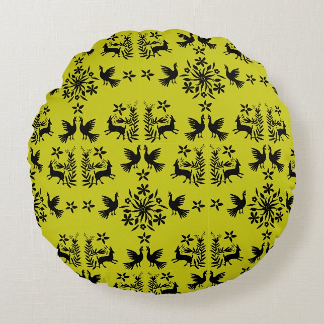 Mexicaanse Otomi Home Decor Rond Kussen (Voorkant)
