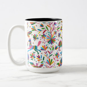 Mexicaanse Otomi Style Bright Pattern Tweekleurige Koffiemok